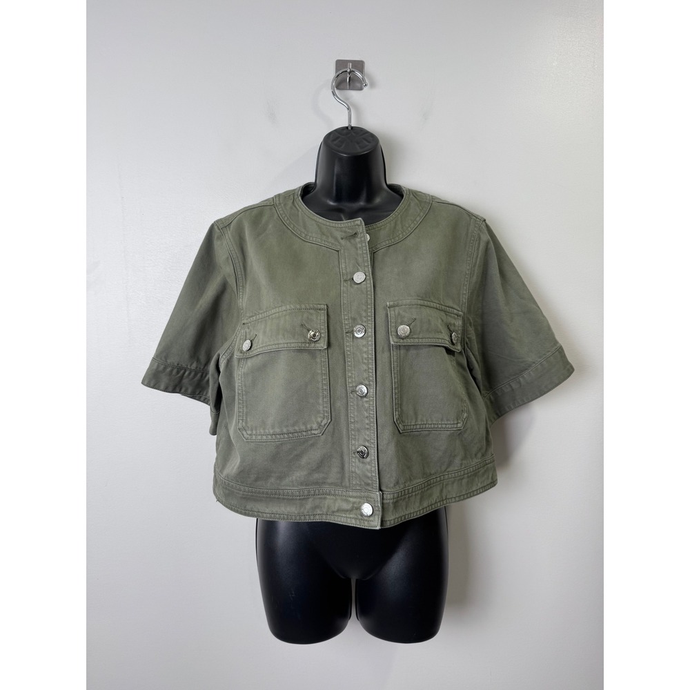 NWT Veronica Beard Women Green Elias Short Sleeve Cropped Jacket Large